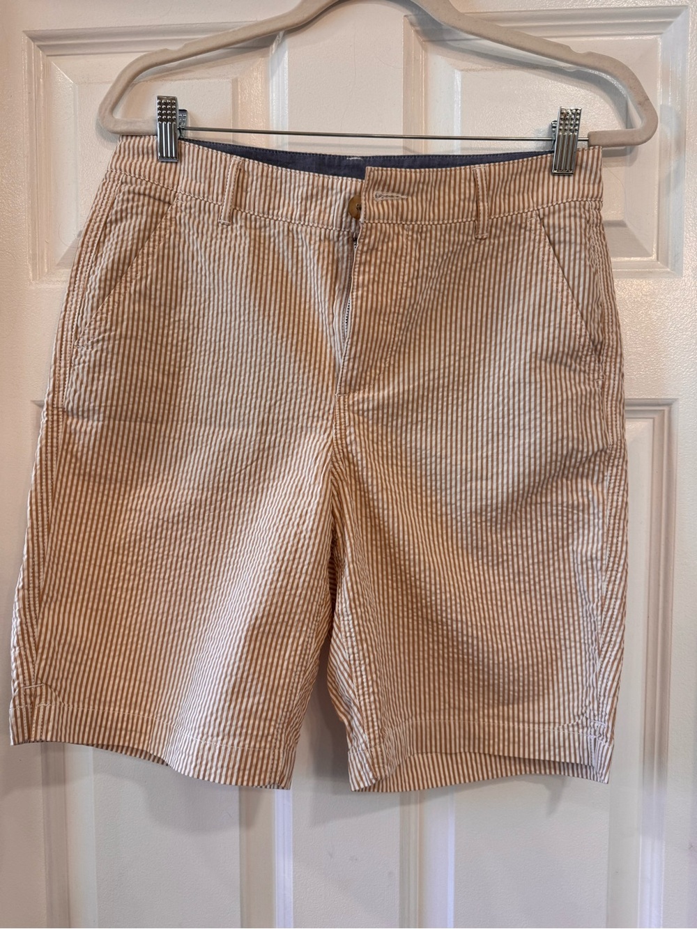 L.L. Bean Women's Seersucker Shorts - Tan & White Stripe